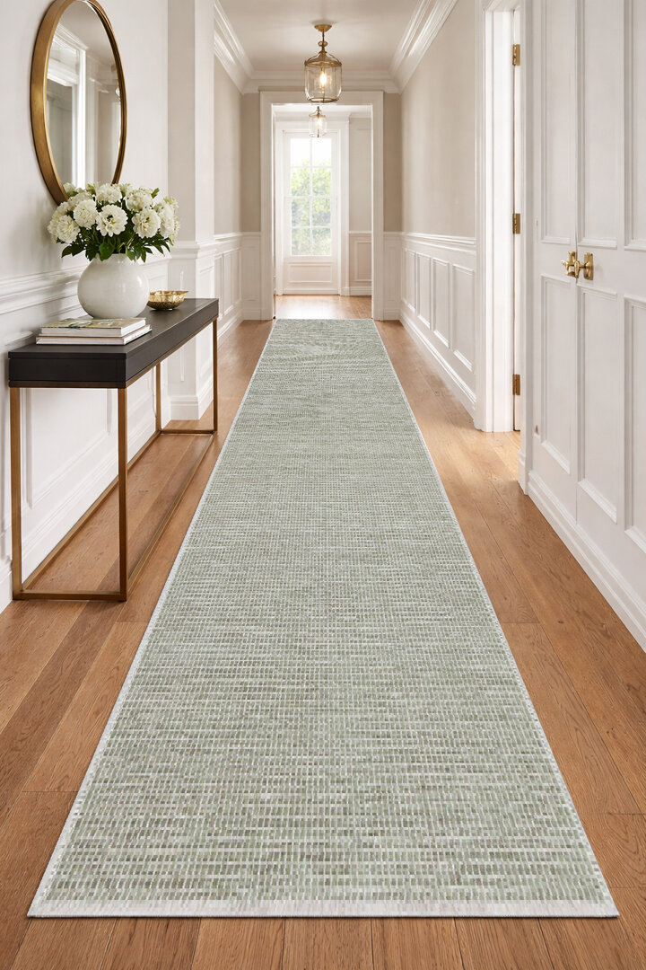 Divan Şönil Pamuklu Tek Renk Desensiz Kilim Yolluk Kesme Halı Hr-1457 Yeşil - Frenda
