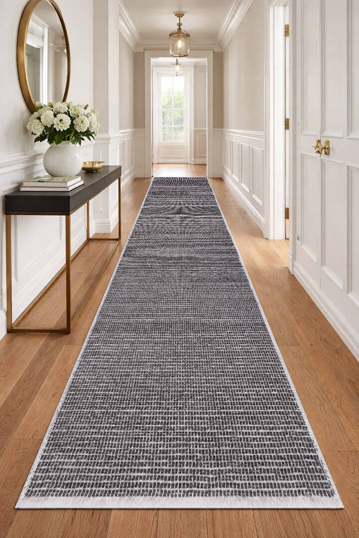 Divan Şönil Pamuklu Tek Renk Desensiz Kilim Yolluk Kesme Halı Hr-1941 Antrasit - 1