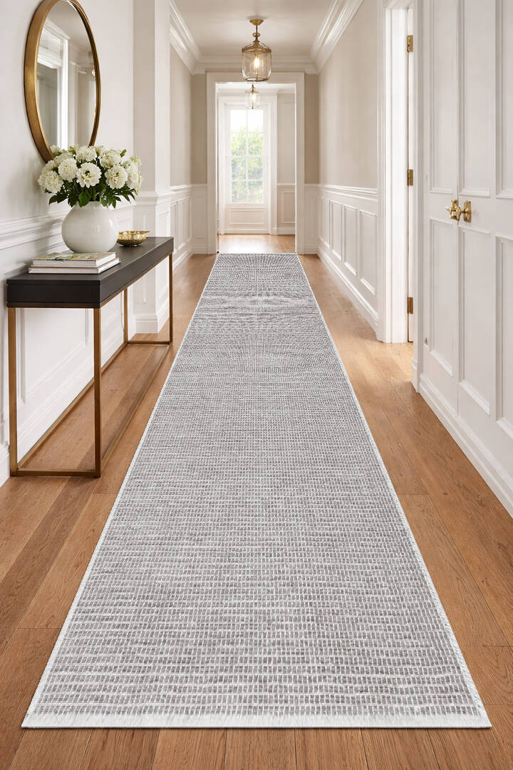 Divan Şönil Pamuklu Tek Renk Desensiz Kilim Yolluk Kesme Halı Hr-5841 Açık Gri - 1