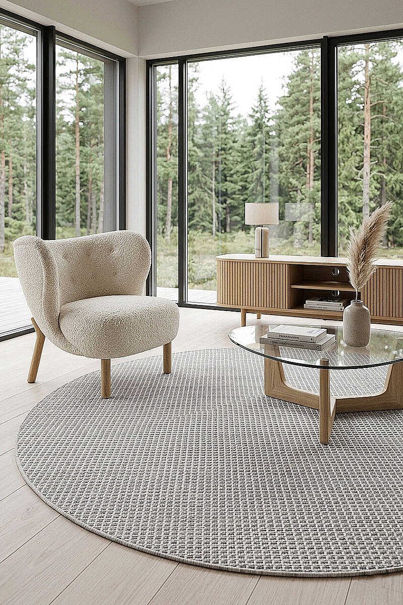 Divan Şönil Pamuklu Tek Renk Desensiz Kilim Yuvarlak Halı Hr-5841 Açık Gri - Frenda