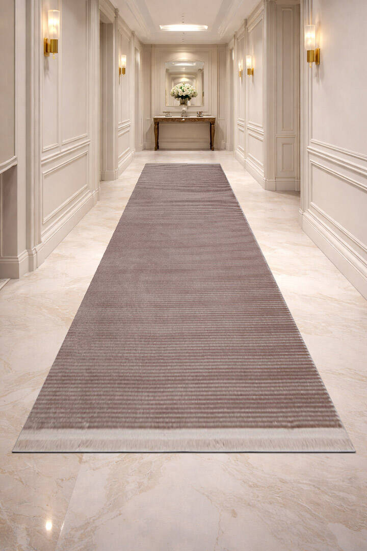 Düz Renk Çizgili Nar Yumuşak Dokulu Akrilik Halı Nr01 Bej - 2