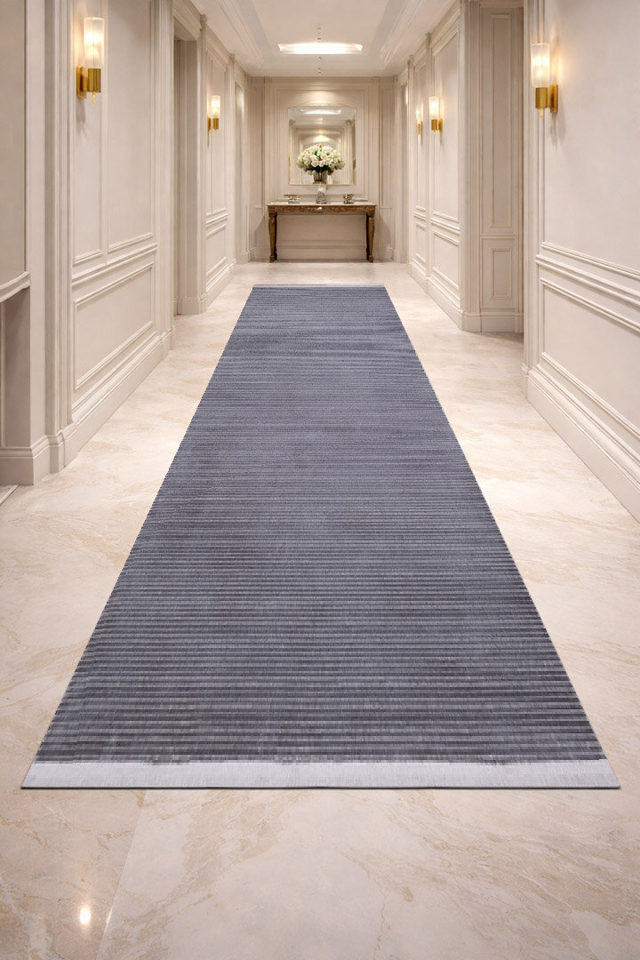 Düz Renk Çizgili Nar Yumuşak Dokulu Akrilik Halı Nr01 Koyu Gri - 2