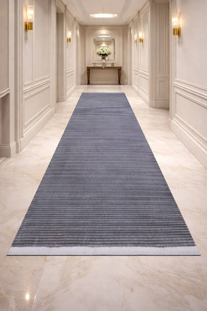 Düz Renk Çizgili Nar Yumuşak Dokulu Akrilik Halı Nr01 Koyu Gri - 2