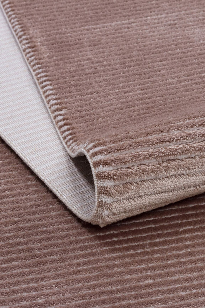 Düz Renk Çizgili Nar Yumuşak Dokulu Akrilik Oval Halı Nr01 Bej - 3