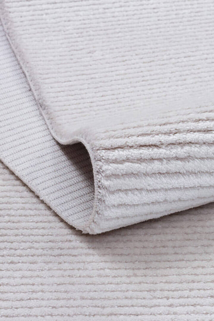 Düz Renk Çizgili Nar Yumuşak Dokulu Akrilik Oval Halı Nr01 Kemik - 3