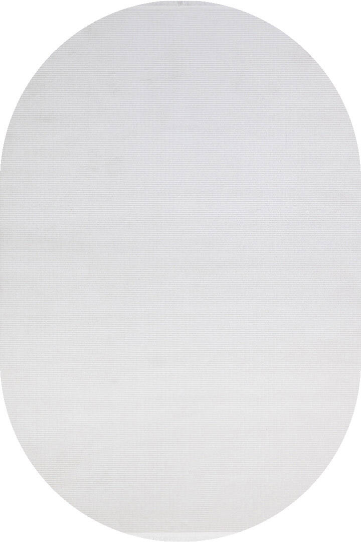 Düz Renk Çizgili Nar Yumuşak Dokulu Akrilik Oval Halı Nr01 Kemik - 1