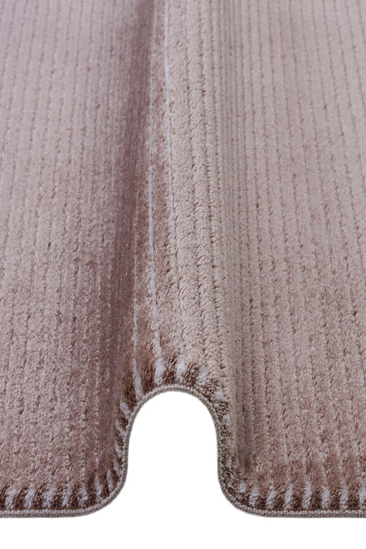 Düz Renk Çizgili Nar Yumuşak Dokulu Akrilik Yolluk Özel Ölçü Kesme Halı Nr01 Bej - 4