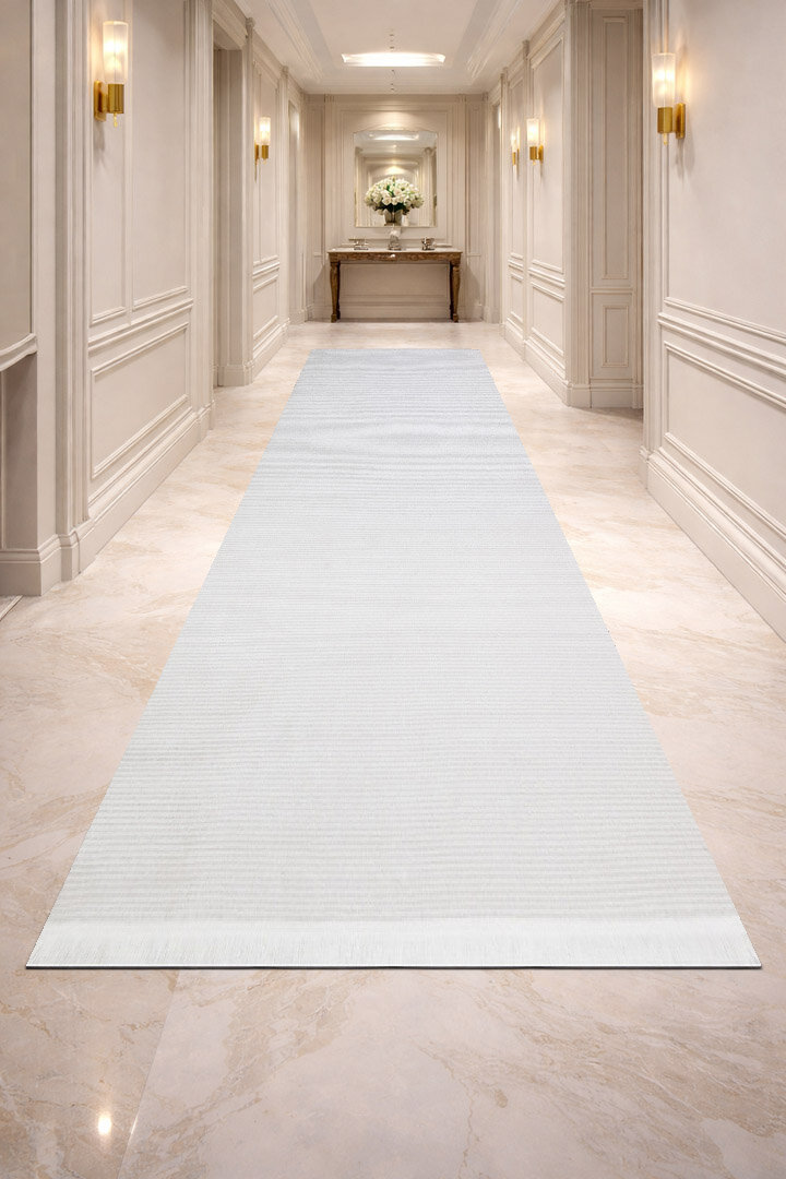 Düz Renk Çizgili Nar Yumuşak Dokulu Akrilik Yolluk Özel Ölçü Kesme Halı Nr01 Kemik - Frenda