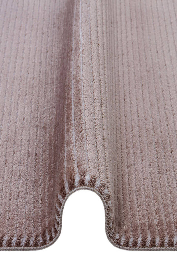 Düz Renk Çizgili Nar Yumuşak Dokulu Akrilik Yuvarlak Halı Nr01 Bej - 2