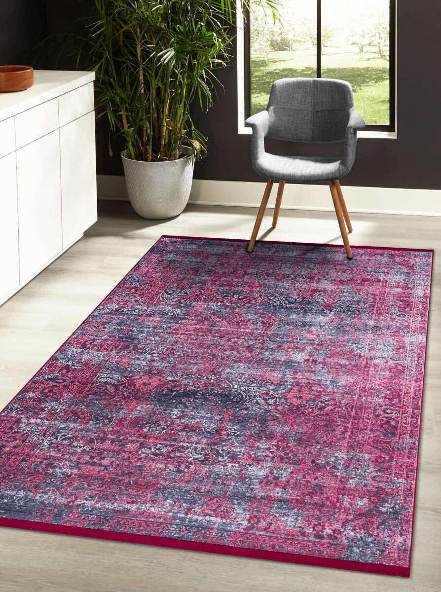 Eskitme Desenli Dokuma Taban Dijital Baskılı Halı Kırmızı 