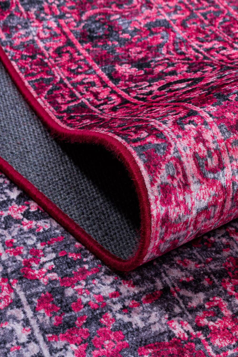 Eskitme Desenli Dokuma Taban Dijital Baskılı Halı Kırmızı - 5