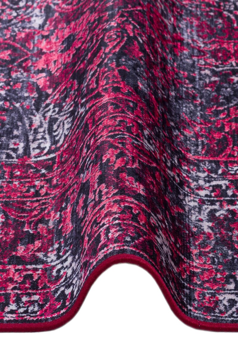 Eskitme Desenli Dokuma Taban Dijital Baskılı Halı Kırmızı - 4