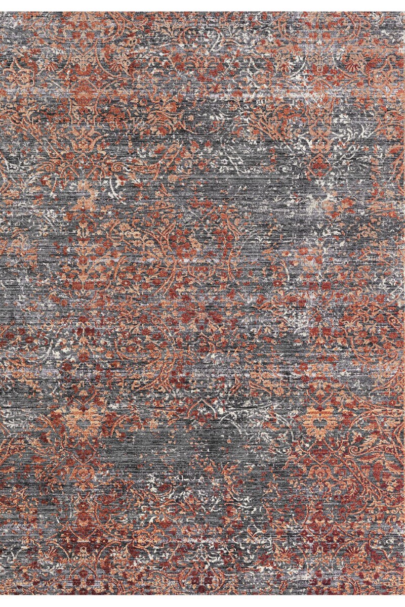 Eskitme Desenli Dokuma Taban Dijital Baskılı Halı Turuncu - Frenda