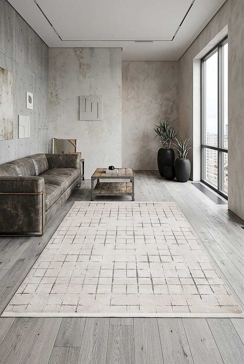 Eskitme Modern Miranda Terapi Desenli Halı Mr06 Gri - Frenda