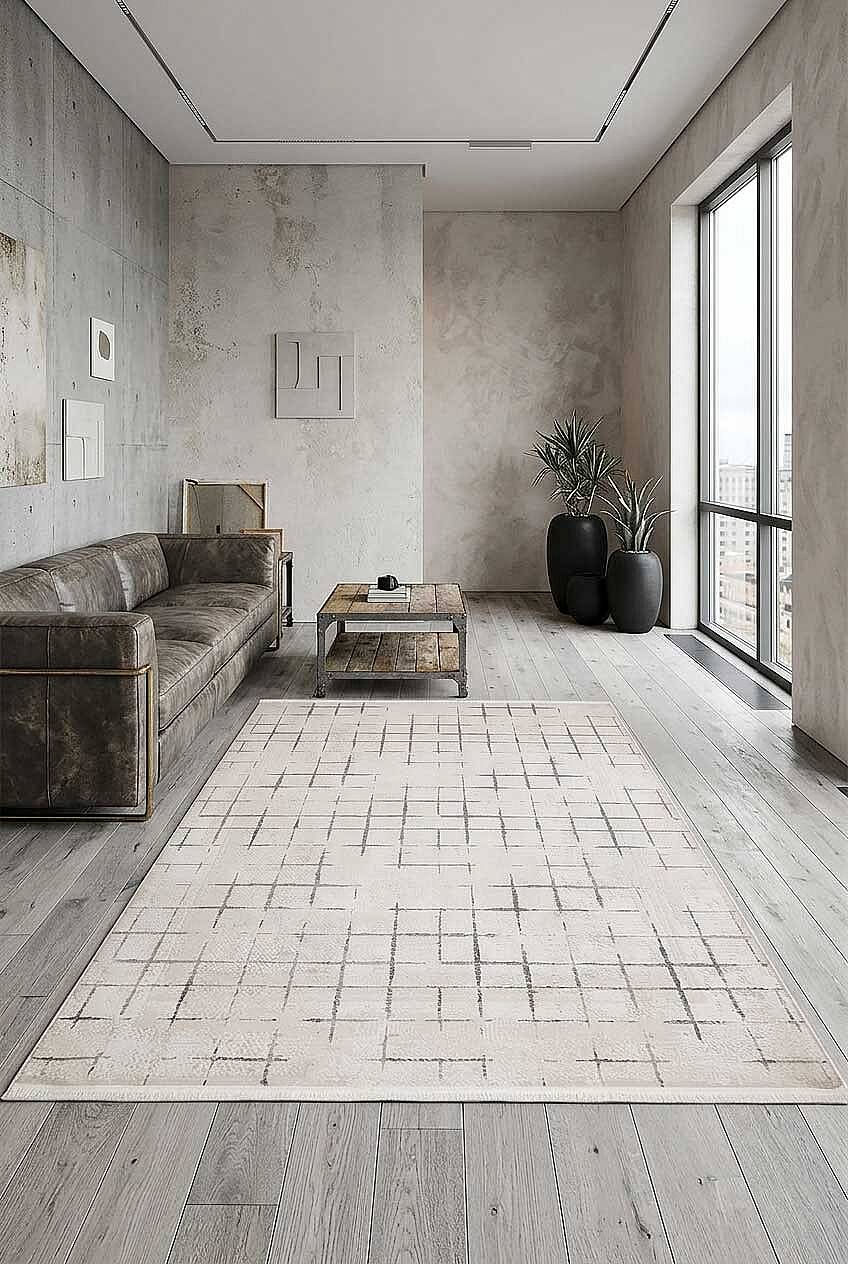 Eskitme Modern Miranda Terapi Desenli Halı Mr06 Gri - 1