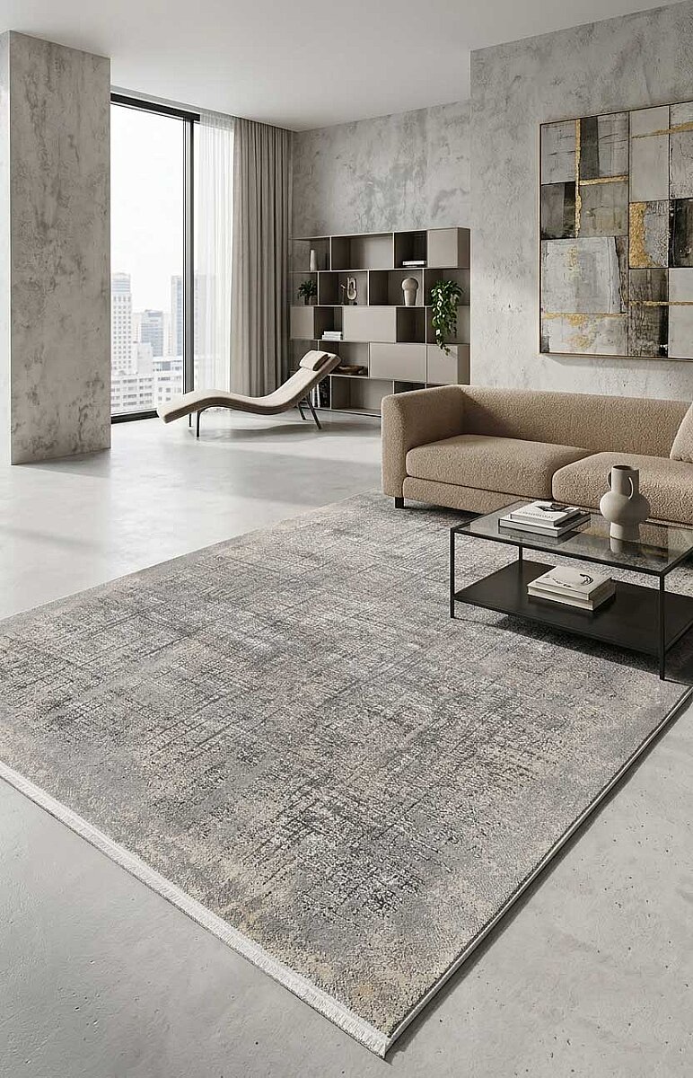 Eskitme Modern Miranda Terapi Desenli Halı Mr08 Mavi - Frenda