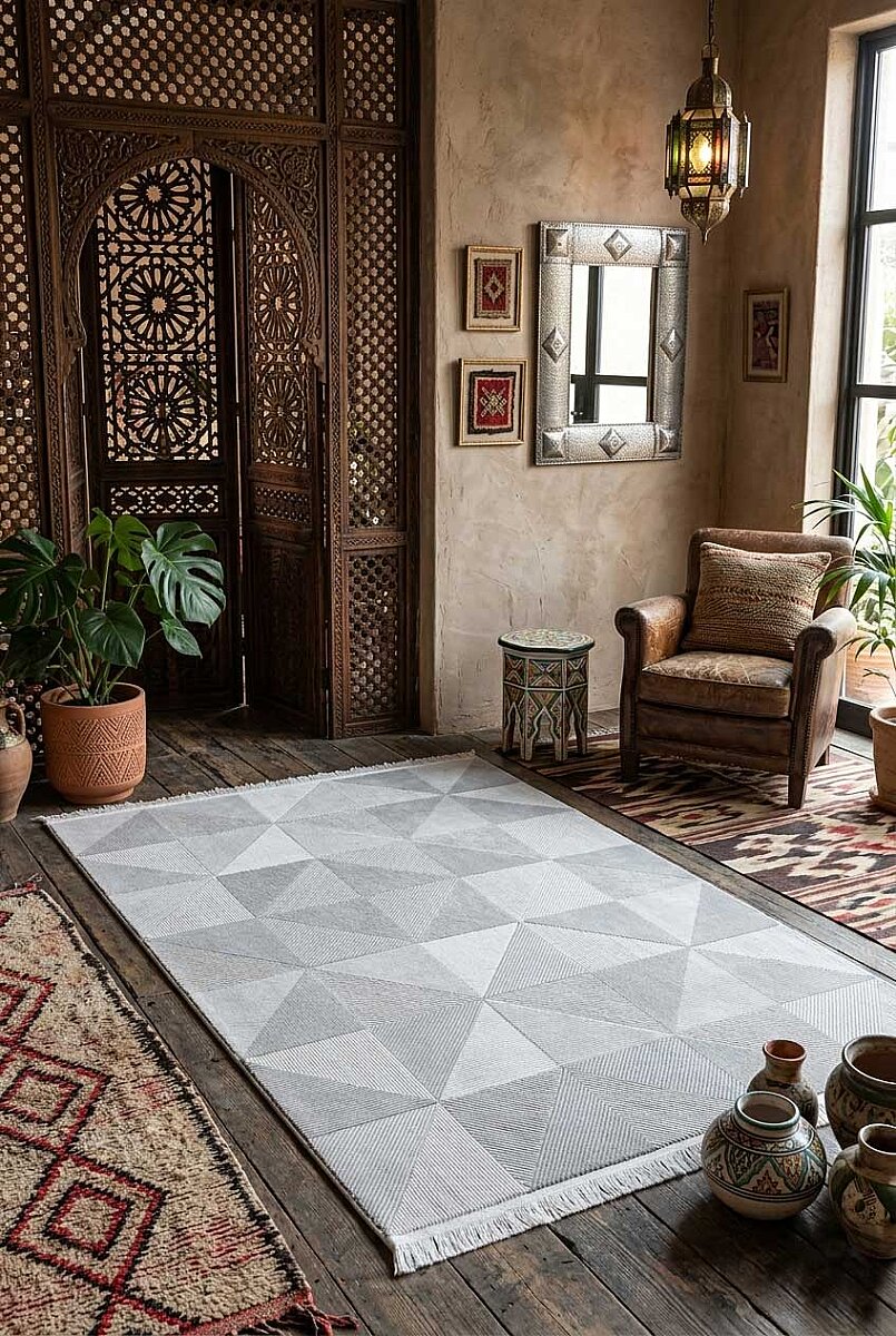 Etnik Craft Madre Modern Desenli Halı Md04 Gri - Frenda