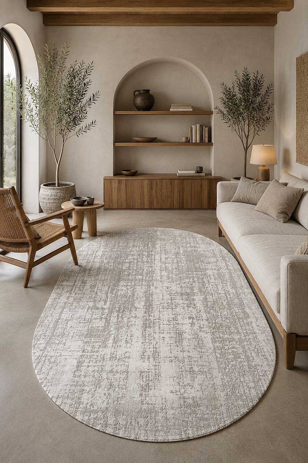 Etnik Craft Madre Modern Desenli Oval Halı Md01 Gri - 1