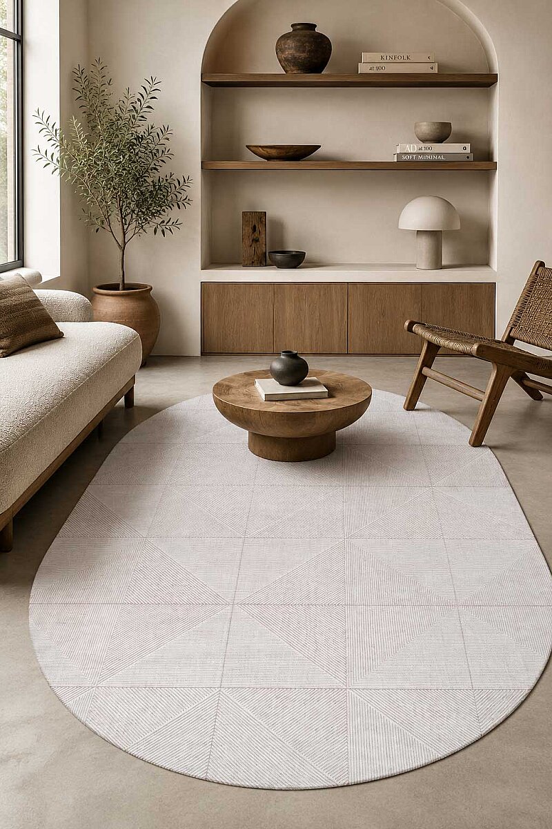 Etnik Craft Madre Modern Desenli Oval Halı Md03 Krem 