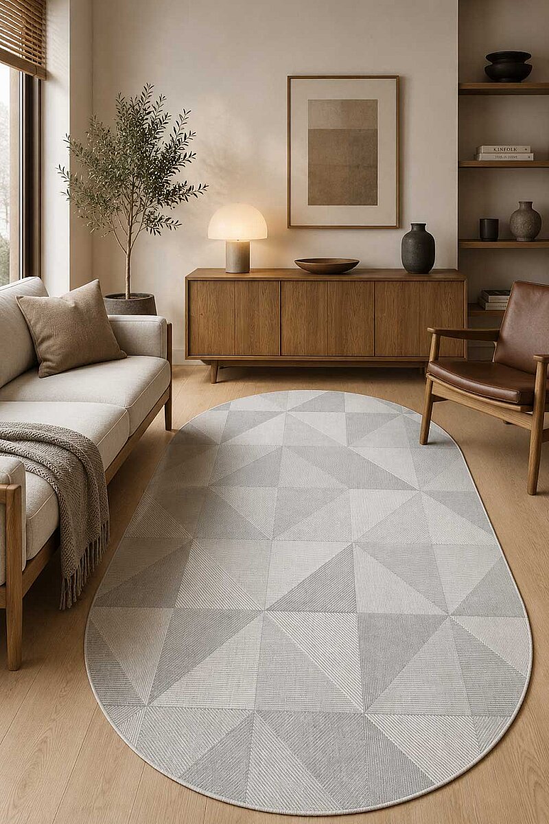 Etnik Craft Madre Modern Desenli Oval Halı Md04 Gri 