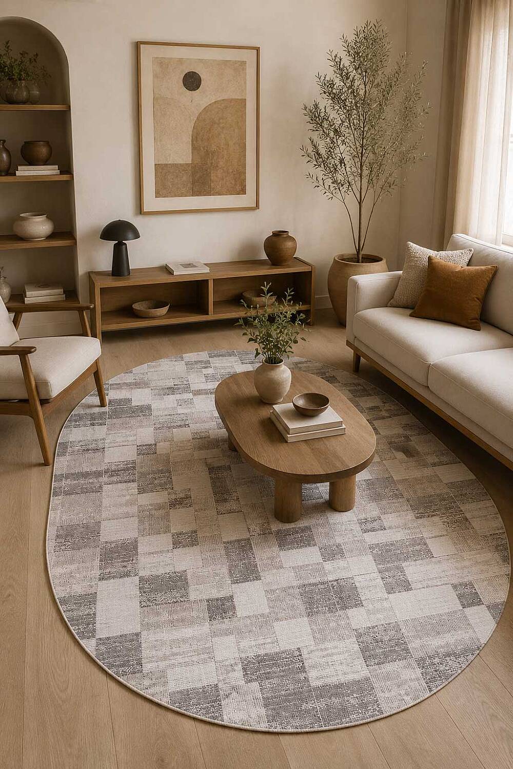 Etnik Craft Madre Modern Desenli Oval Halı Md05 Bej - 1