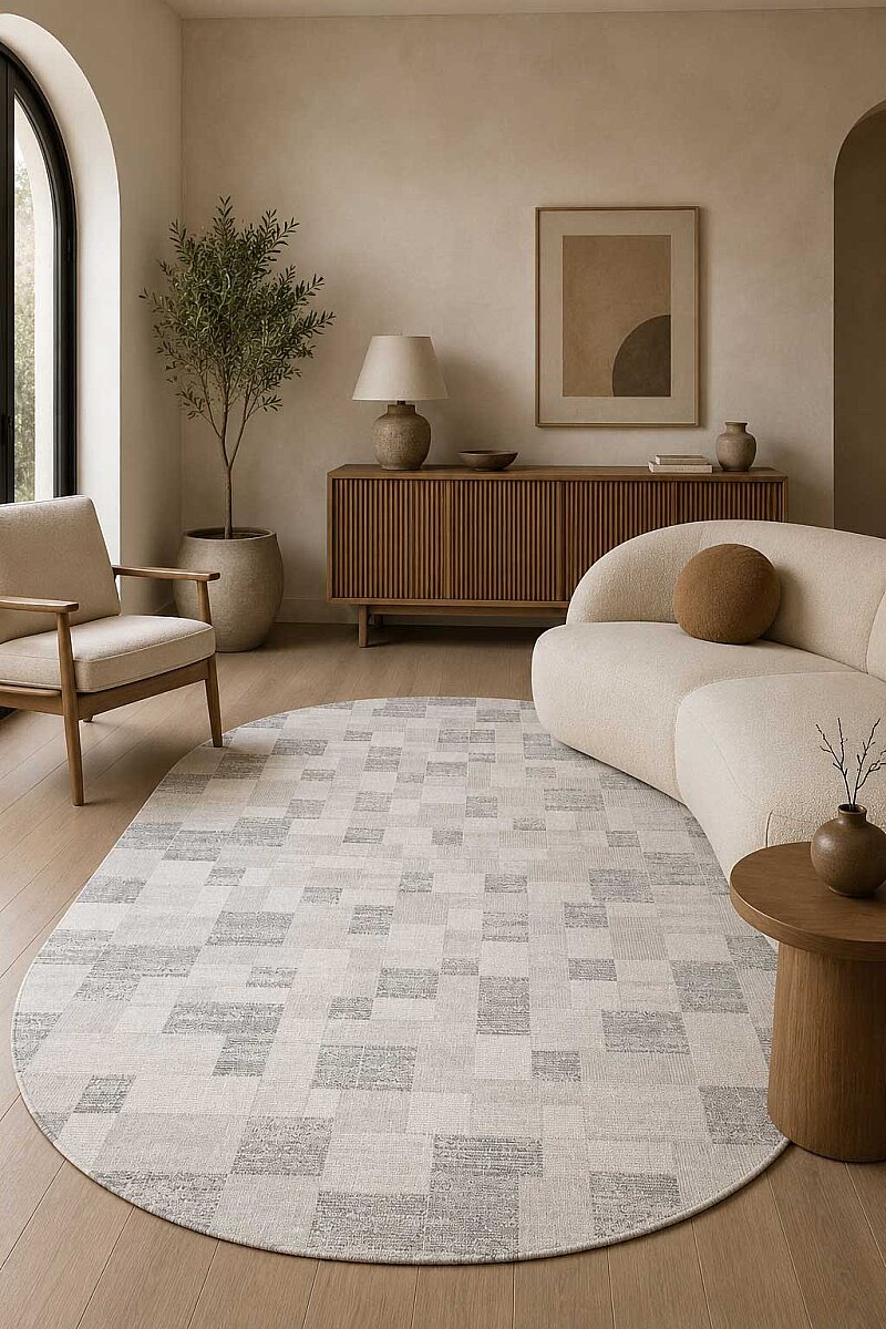 Etnik Craft Madre Modern Desenli Oval Halı Md06 Gri 