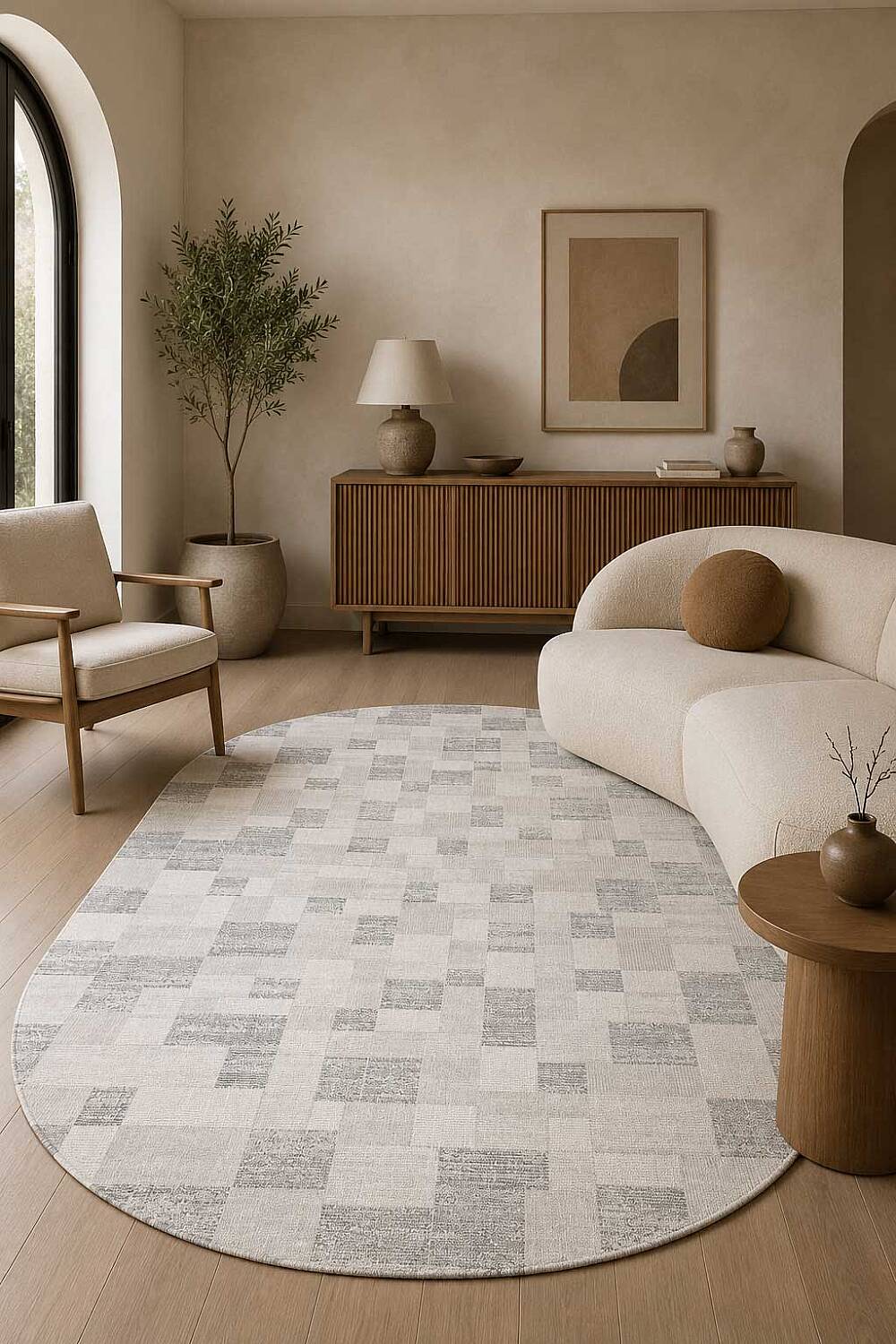 Etnik Craft Madre Modern Desenli Oval Halı Md06 Gri - 1