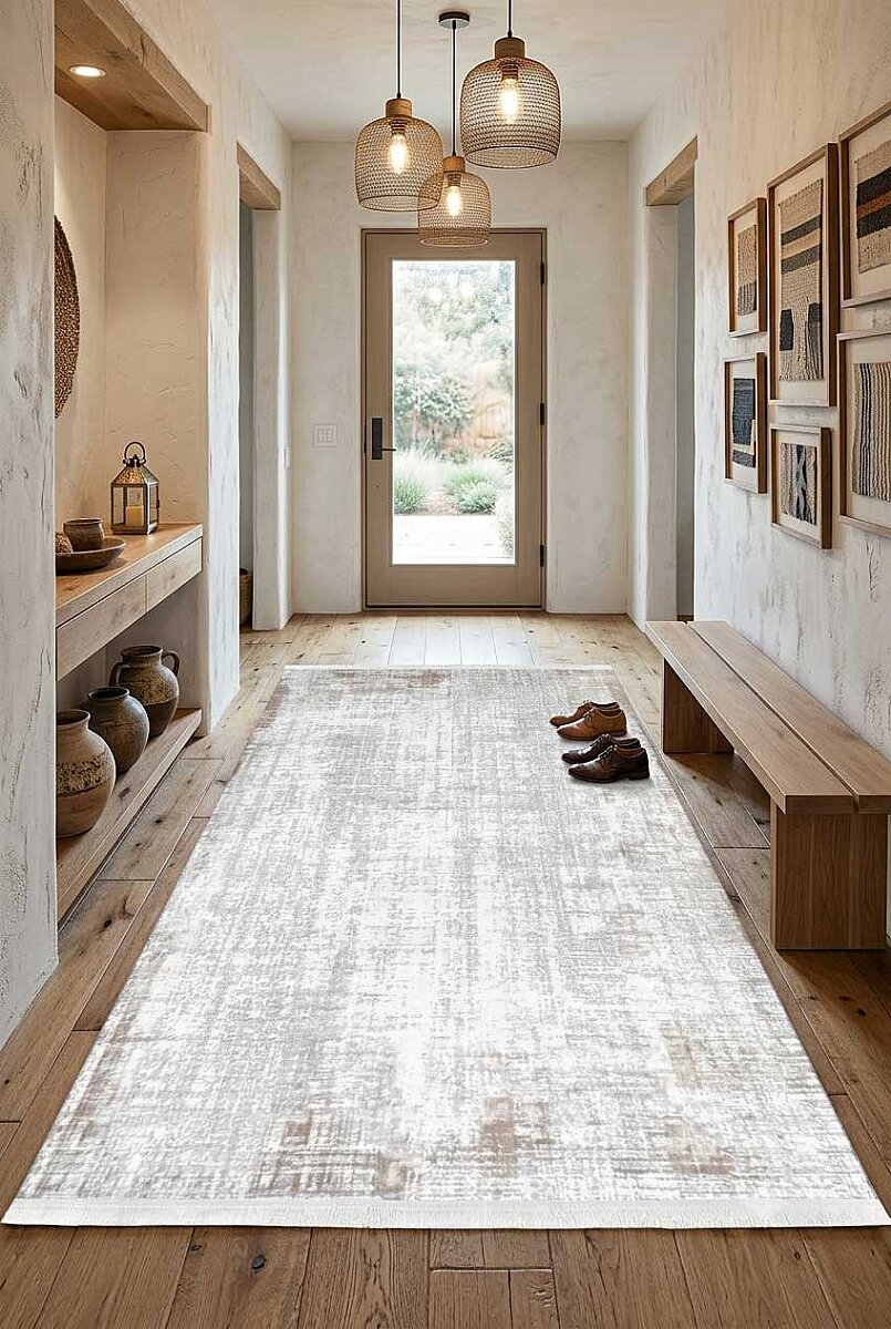 Etnik Craft Madre Modern Desenli Yolluk Özel Ölçü Kesme Halı Md02 Bej 