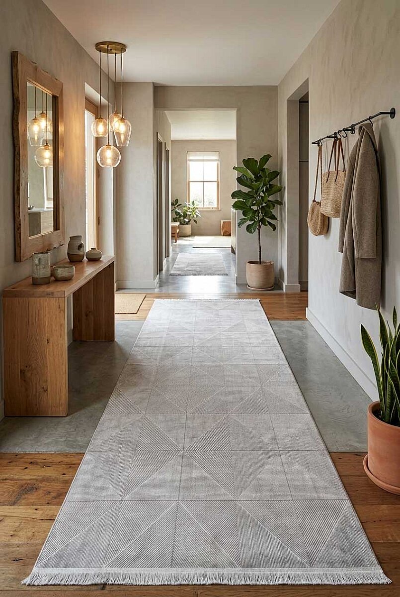 Etnik Craft Madre Modern Desenli Yolluk Özel Ölçü Kesme Halı Md03 Krem 