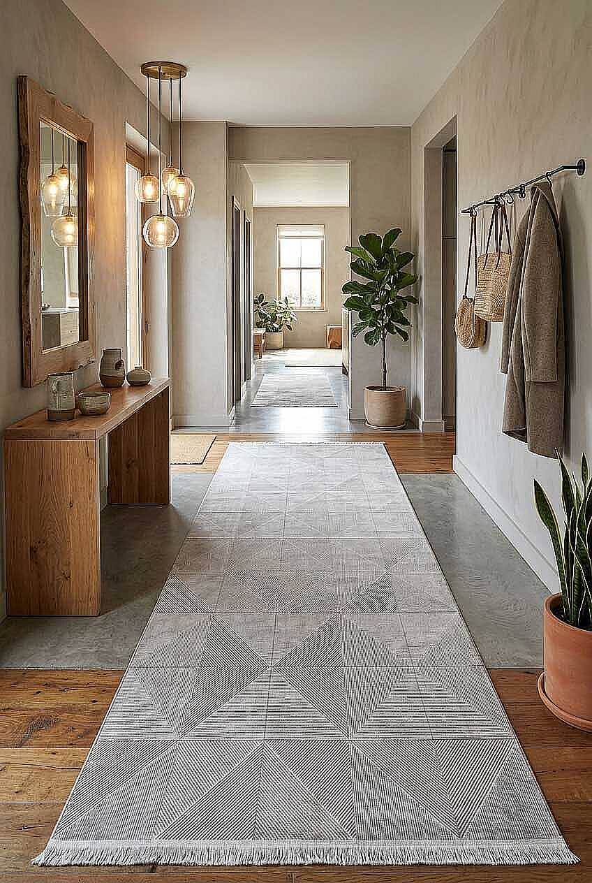 Etnik Craft Madre Modern Desenli Yolluk Özel Ölçü Kesme Halı Md03 Krem - 1
