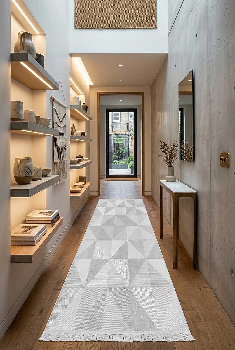 Etnik Craft Madre Modern Desenli Yolluk Özel Ölçü Kesme Halı Md04 Gri 