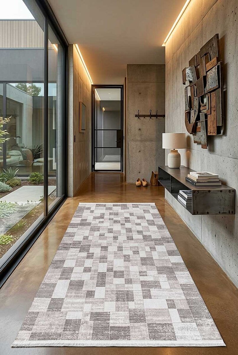 Etnik Craft Madre Modern Desenli Yolluk Özel Ölçü Kesme Halı Md05 Bej 