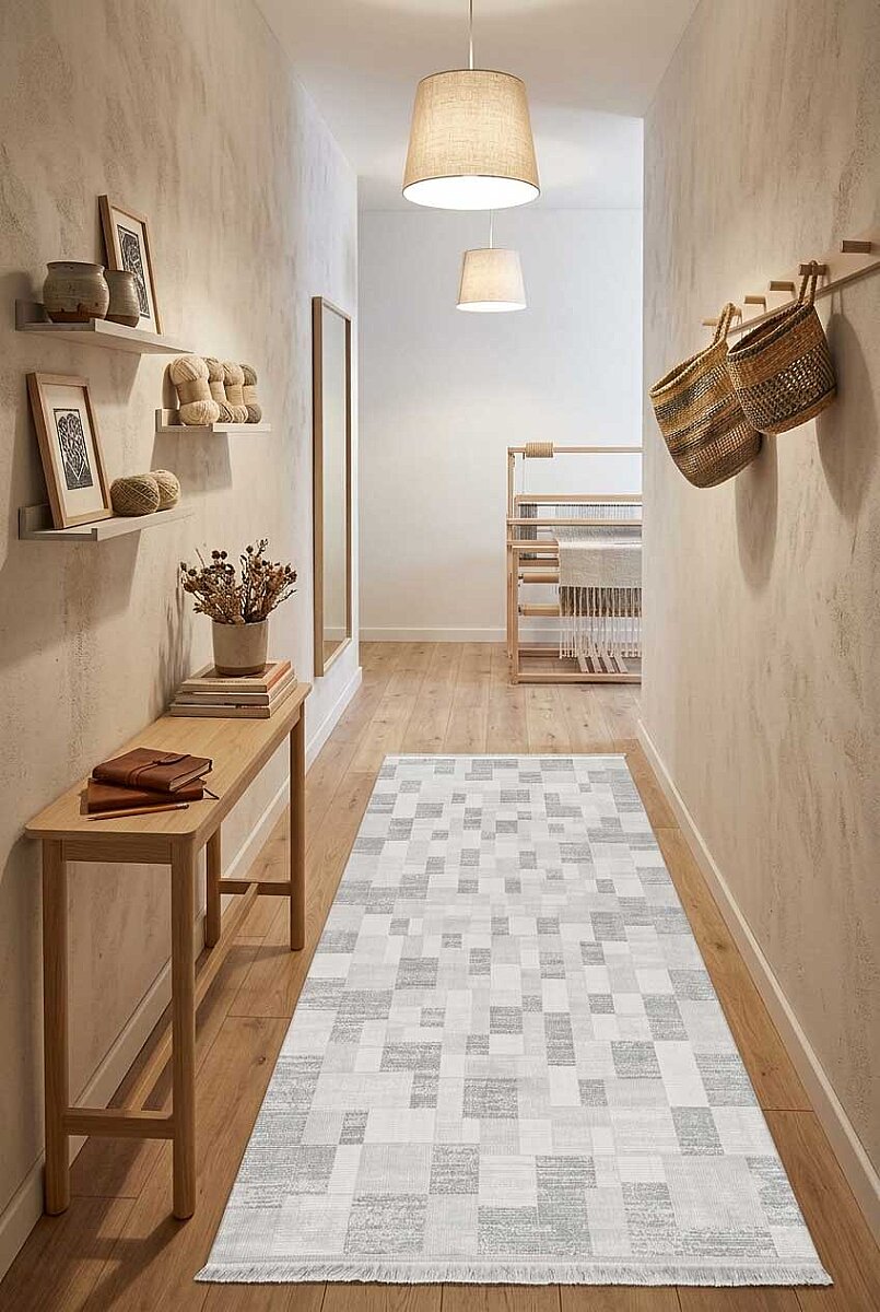 Etnik Craft Madre Modern Desenli Yolluk Özel Ölçü Kesme Halı Md06 Gri 