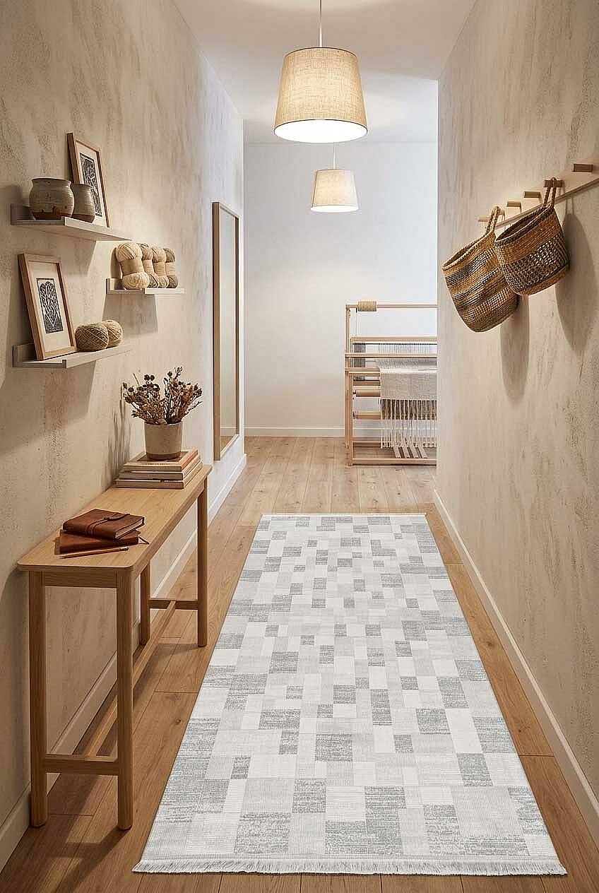 Etnik Craft Madre Modern Desenli Yolluk Özel Ölçü Kesme Halı Md06 Gri - 1