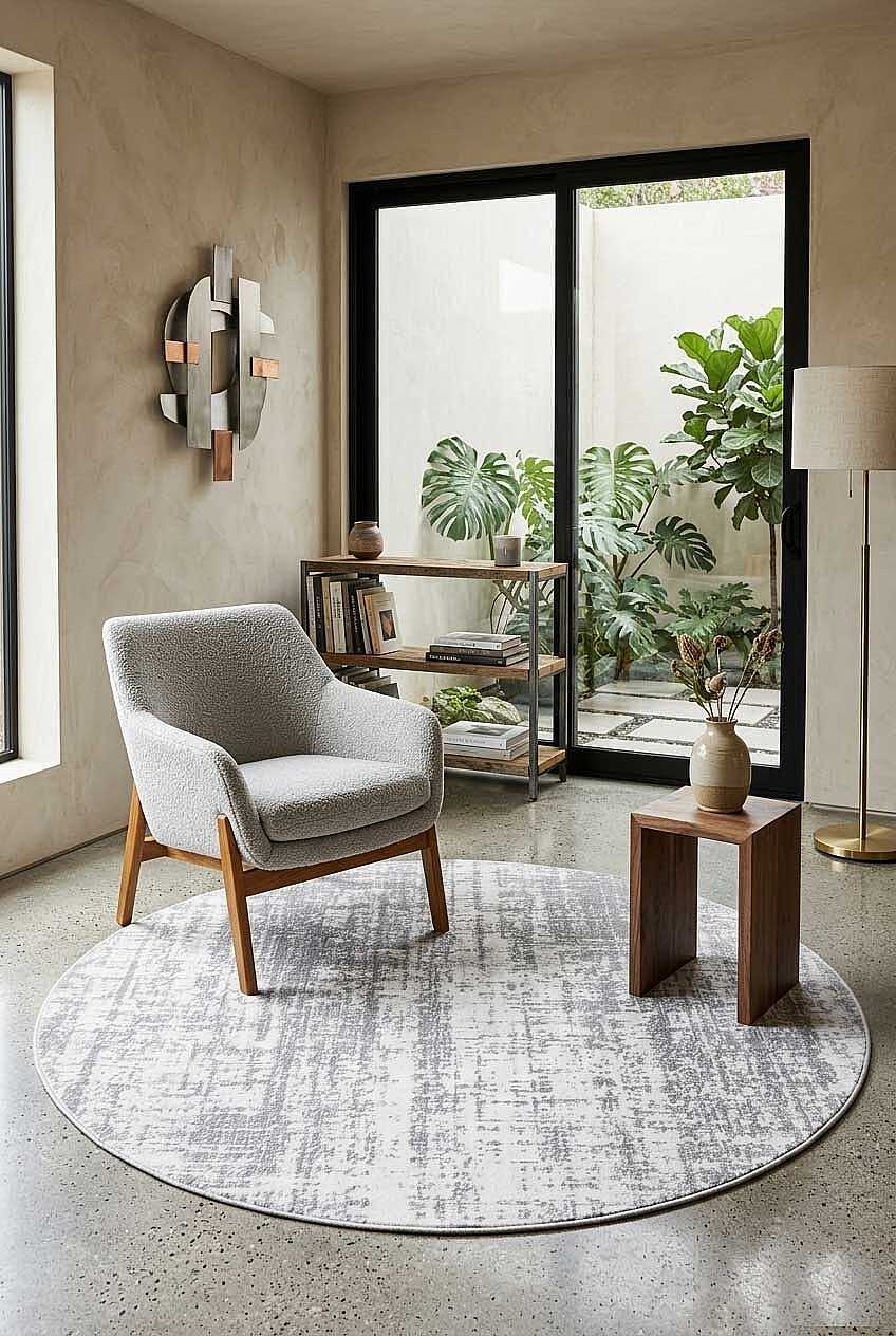 Etnik Craft Madre Modern Desenli Yuvarlak Halı Md01 Gri