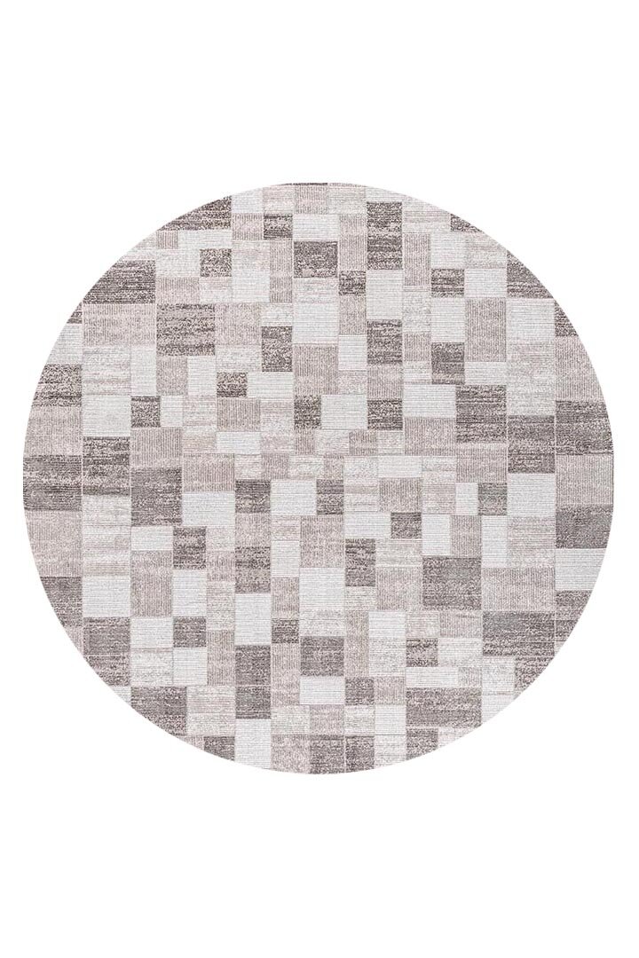 Etnik Craft Madre Modern Desenli Yuvarlak Halı Md05 Bej 