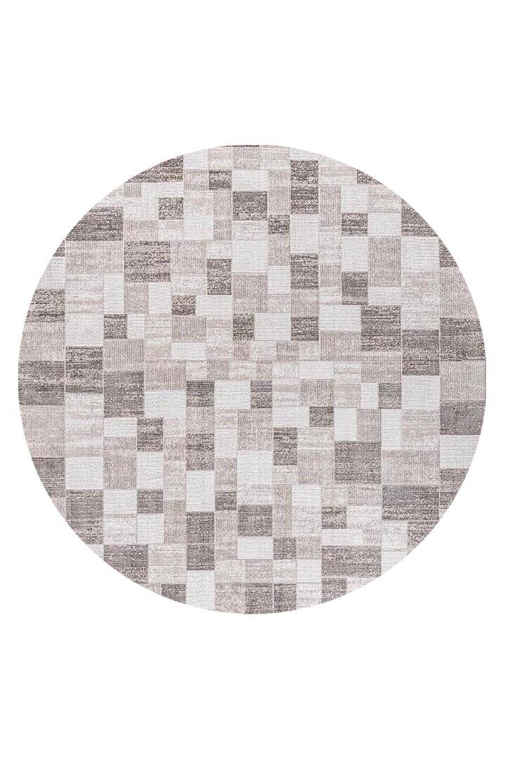 Etnik Craft Madre Modern Desenli Yuvarlak Halı Md05 Bej - 1