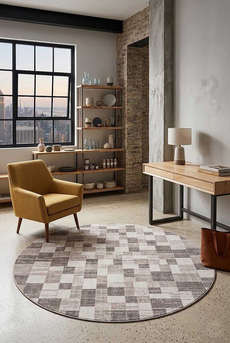 Etnik Craft Madre Modern Desenli Yuvarlak Halı Md05 Bej 