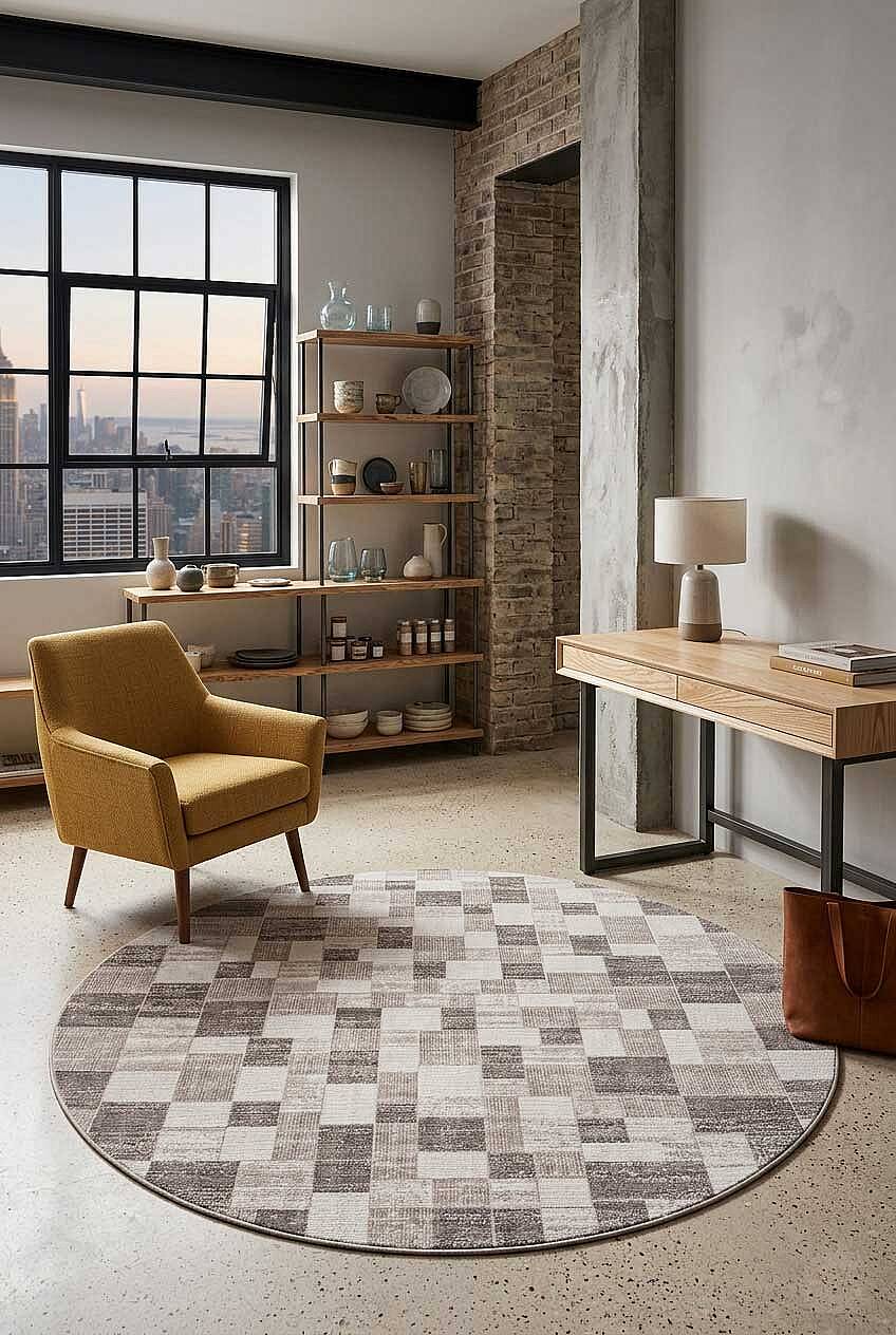 Etnik Craft Madre Modern Desenli Yuvarlak Halı Md05 Bej - 1