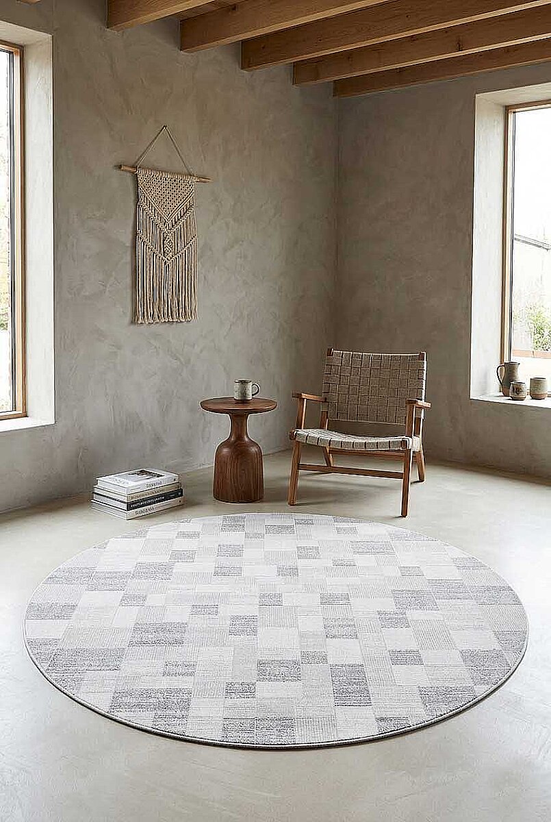 Etnik Craft Madre Modern Desenli Yuvarlak Halı Md06 Gri 