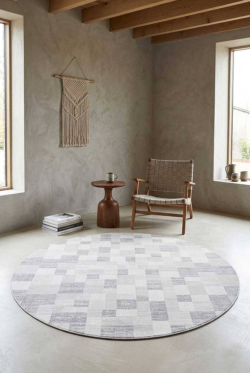 Etnik Craft Madre Modern Desenli Yuvarlak Halı Md06 Gri - 1