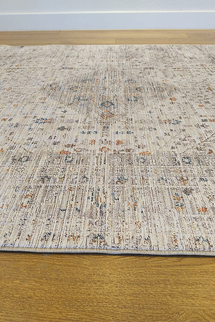 Etnik Desen Baskılı Vintage Eskitme Görünümlü Yıkanabilir Halı Bej - 5