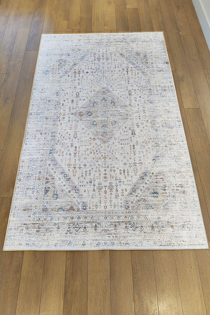Etnik Desen Baskılı Vintage Eskitme Görünümlü Yıkanabilir Halı Bej - 3
