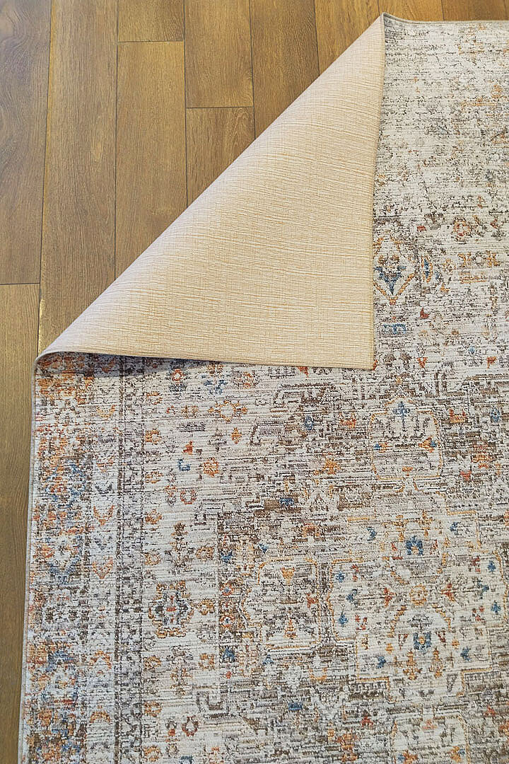 Etnik Desen Baskılı Vintage Eskitme Görünümlü Yıkanabilir Halı Kahve-Turuncu - 7