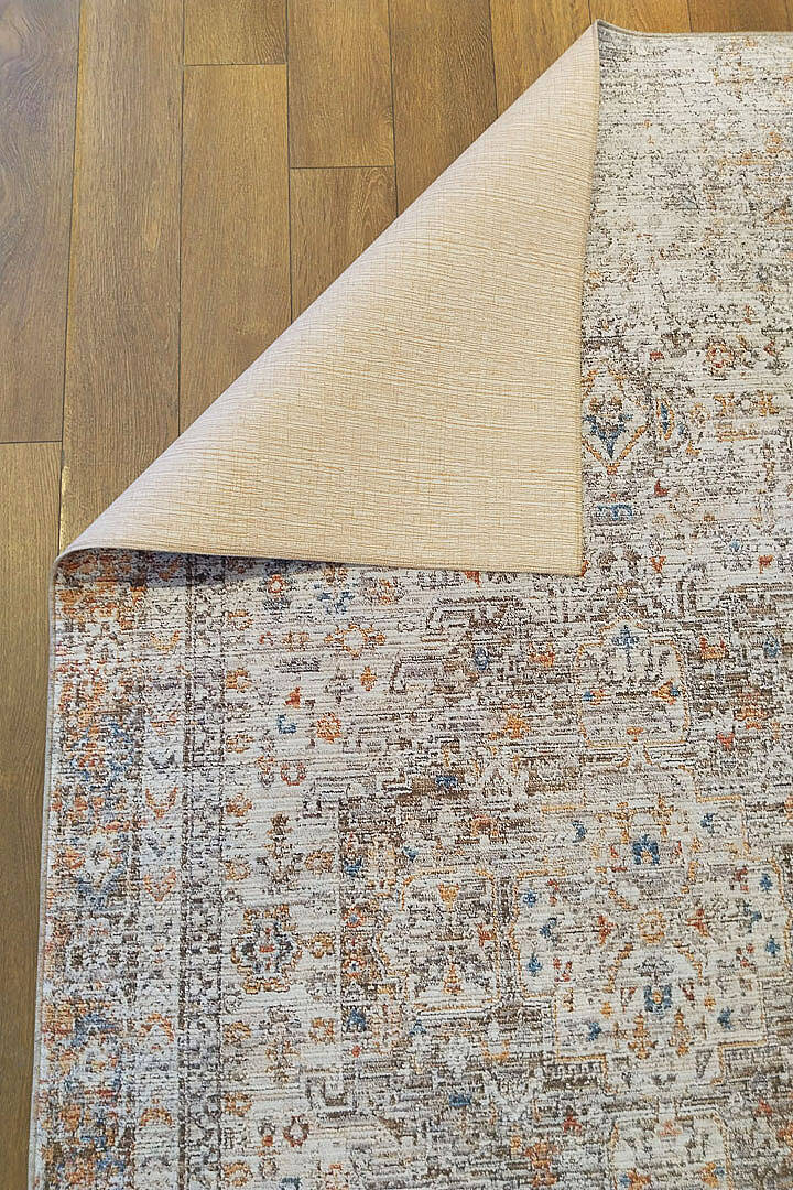 Etnik Desen Baskılı Vintage Eskitme Görünümlü Yıkanabilir Halı Kahve-Turuncu - 7