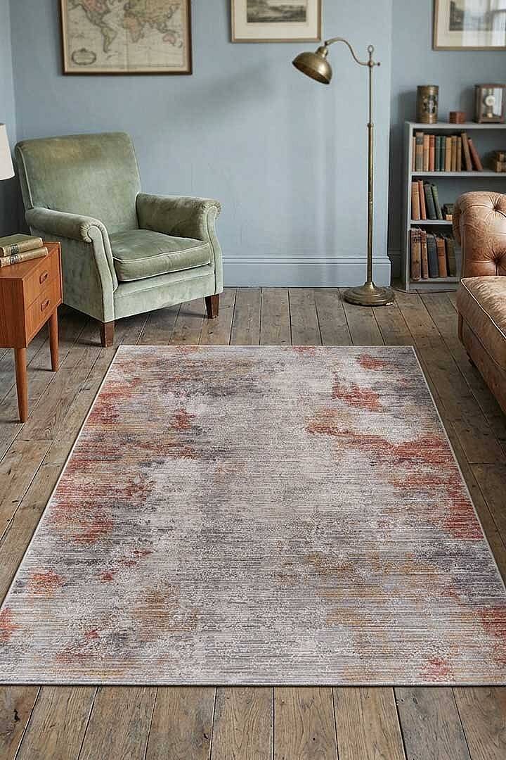 Etnik Desen Baskılı Vintage Eskitme Görünümlü Yıkanabilir Halı Turuncu - 1