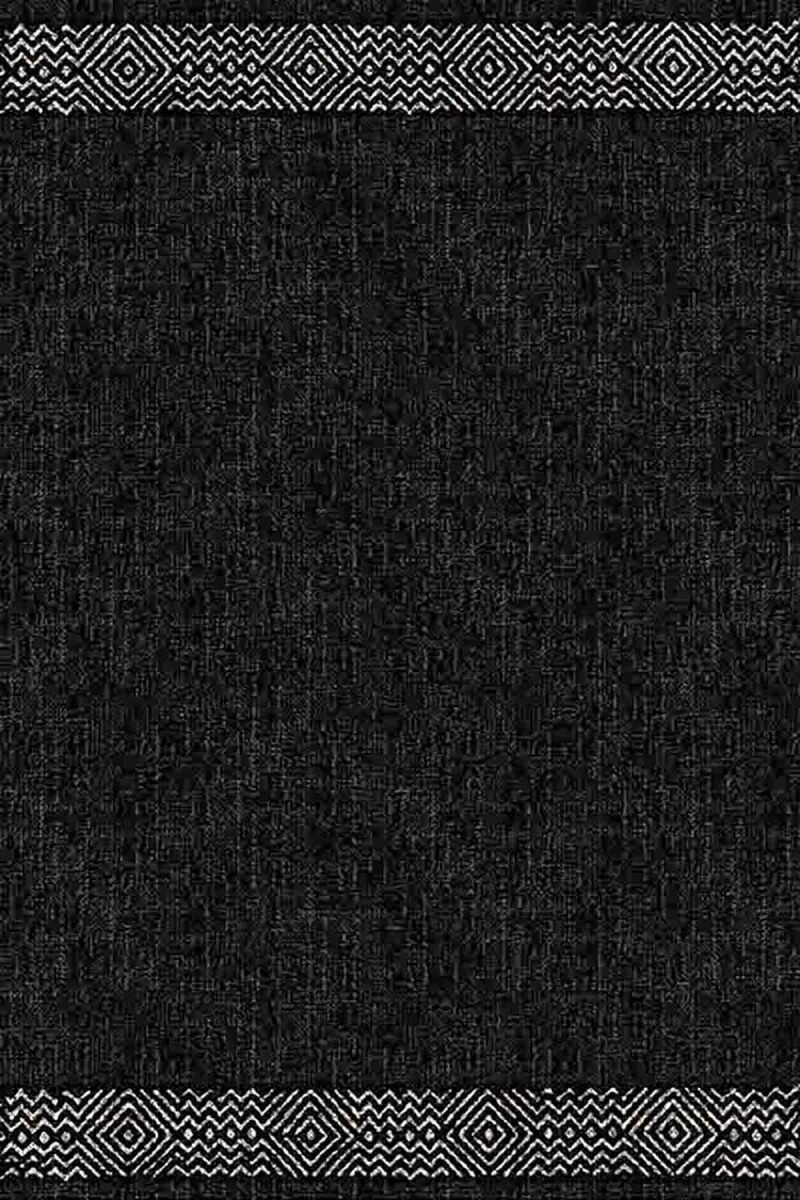 Etnik Desenli Kaymaz Taban Dijital Baskılı Siyah Halı - Frenda (1)