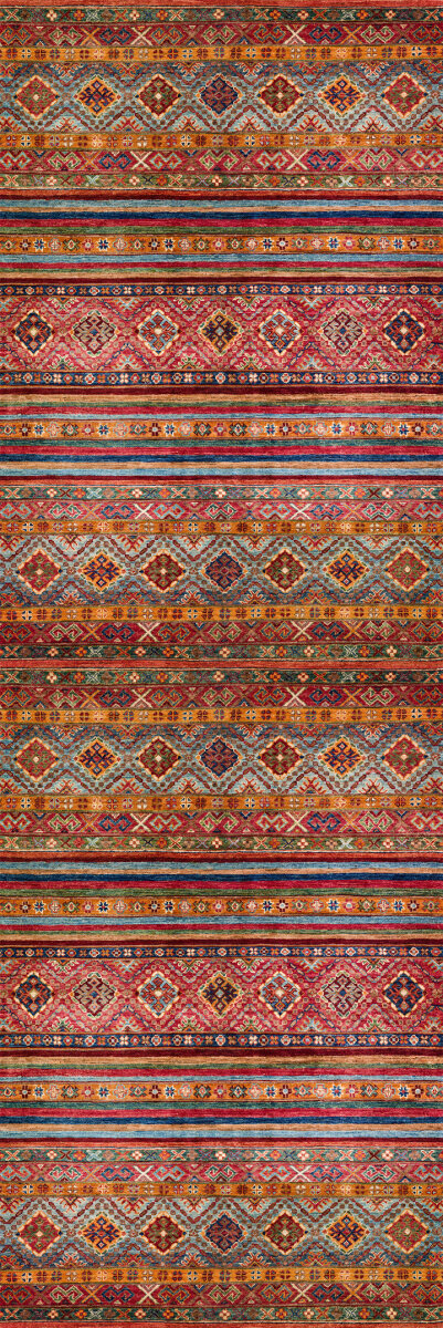 Etnik Kilim Desenli Pamuk Taban Yıkanabilir Baskılı Dekoratif Yolluk Halı Kırmızı - 2