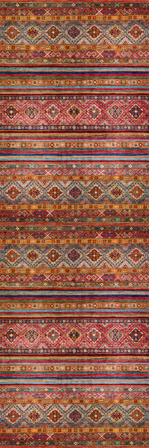 Etnik Kilim Desenli Pamuk Taban Yıkanabilir Baskılı Dekoratif Yolluk Halı Kırmızı - 2