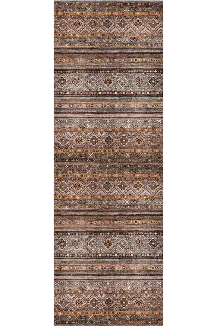 Etnik Kilim Desenli Pamuk Taban Yıkanabilir Baskılı Dekoratif Yolluk Halı Vizon - 2